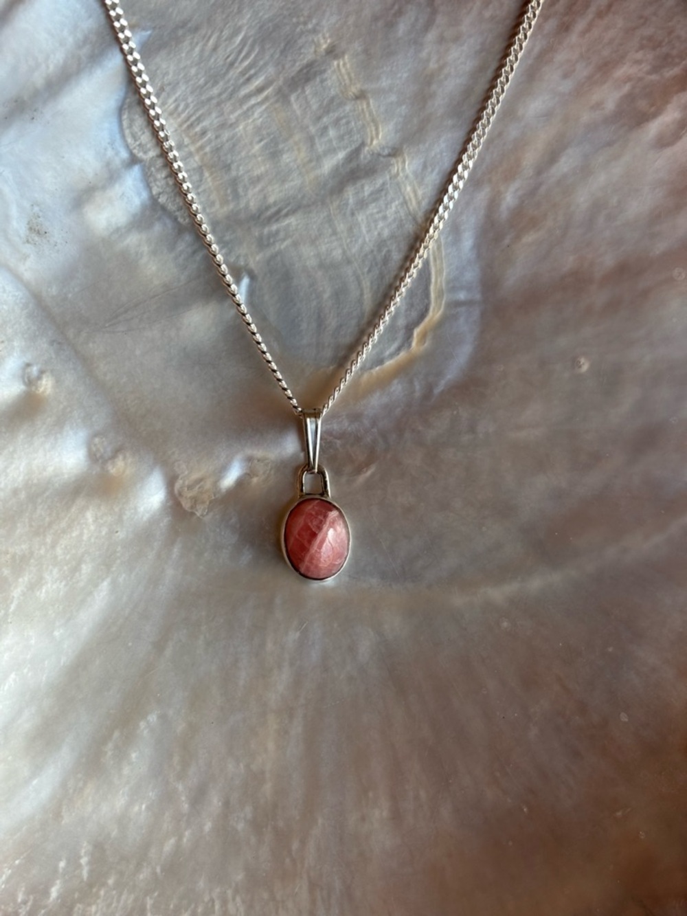 Sterling Silver Pink Stone Pendant Necklace